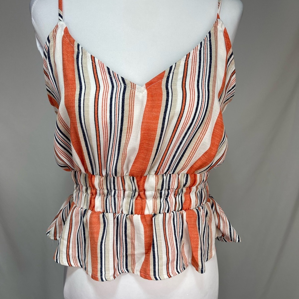 Sage the labor orange white stripes peplum cropped spaghetti straps tank top M - Picture 3 of 14
